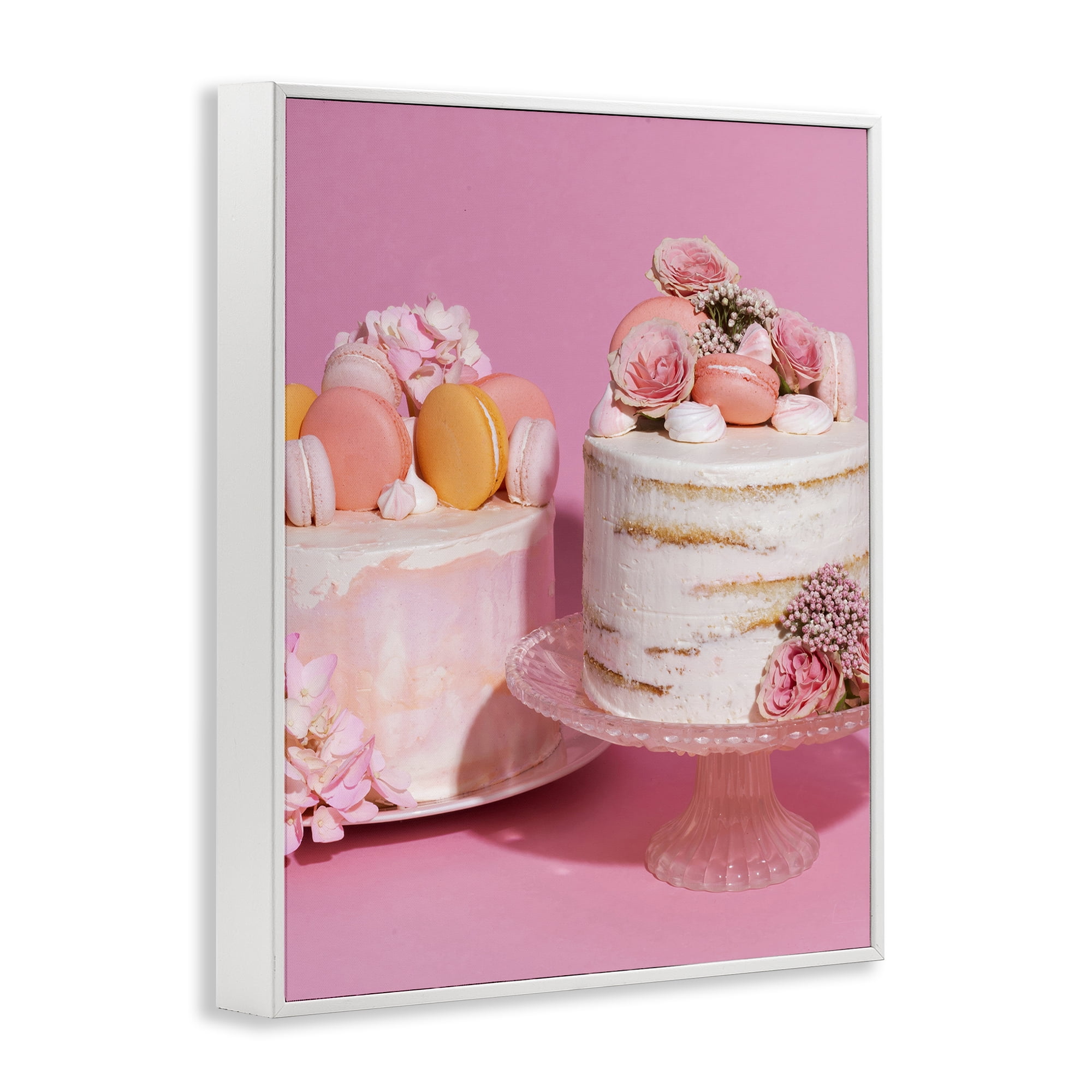 Stupell Industries Pink Pastel Macaroon Cakes White Framed Giclee Art, design by LISH Creative