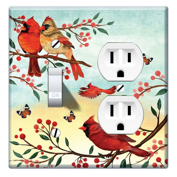 Wirester Double 1 Gang Toggle Light And 1 Gang Duplex Outlet Switch Plate Wall Plate Cover Red Cardinal Birds Walmart Com Walmart Com