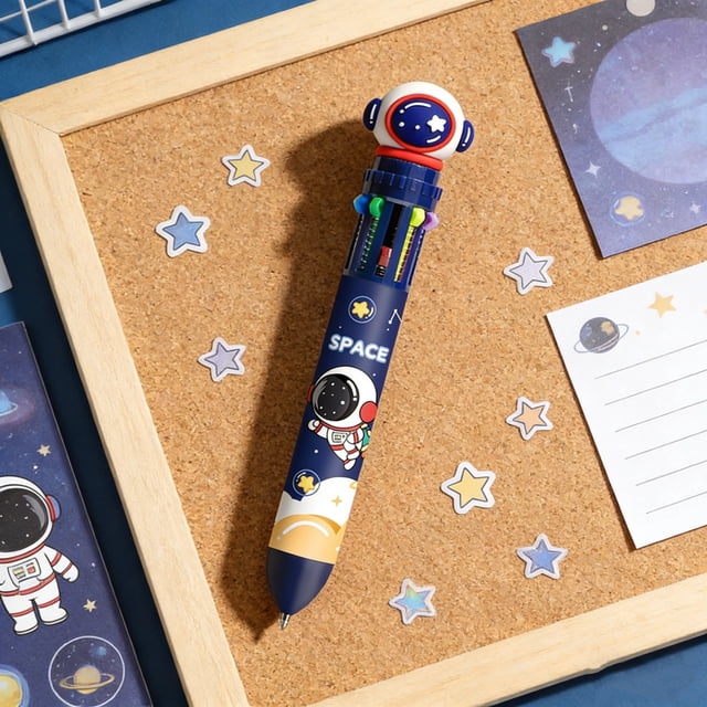 JZCHUNTOY 10 Color Retractable Ballpoint Pen 1 Pack, Cute Cartoon Multicolor Medium Point Pen, Smooth Writing Portable Multi Function Pen, Colored Pen for Note Taking Drawing Office Home Use