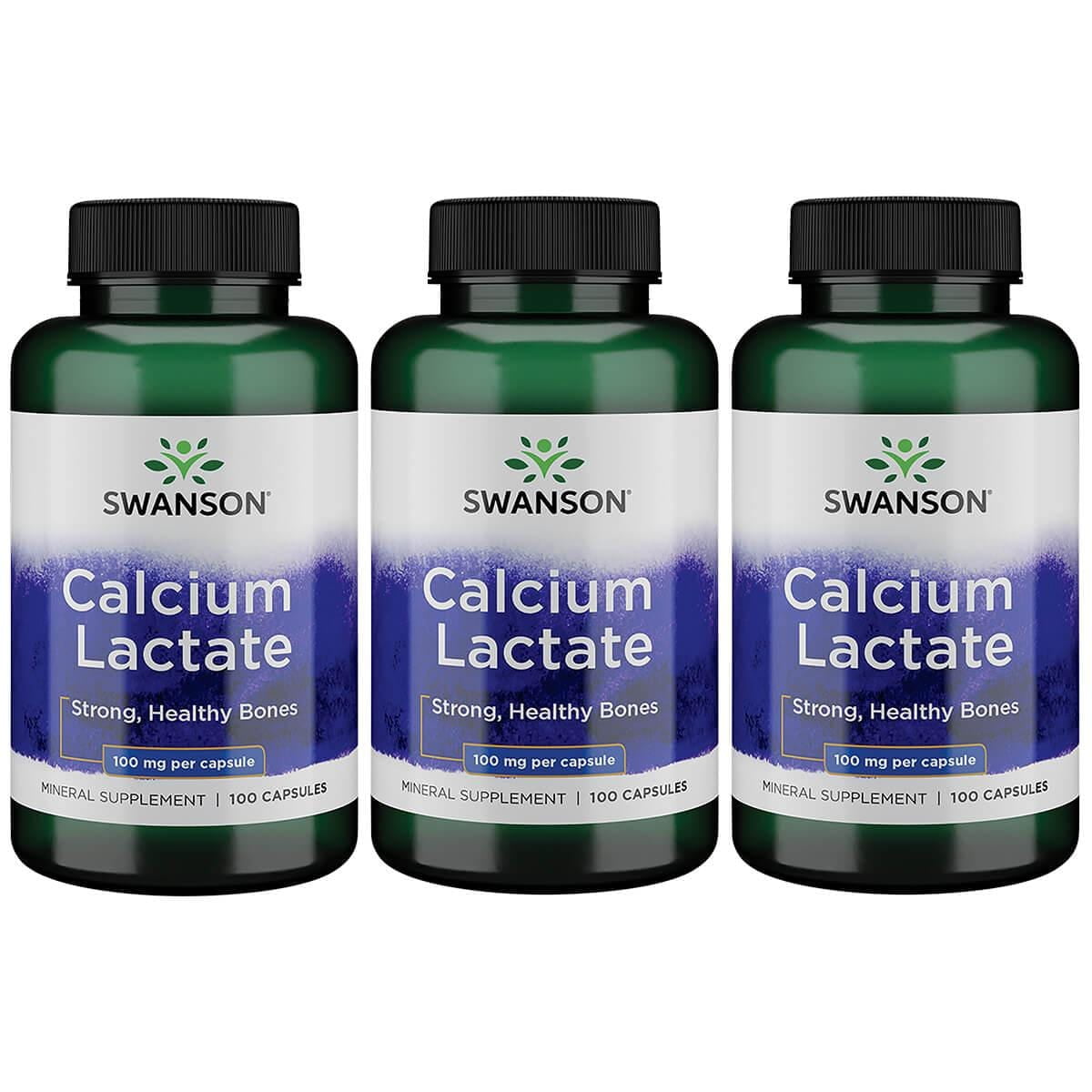 Swanson Calcium Lactate 100 mg 100 Caps 3 Pack