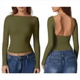 thumbnail image 3 of Camisa de Larga con Cuello Redondo para Mujer, Básica, con Doble Forro y Fruncido Lateral, para Salir Verde L, 3 of 6