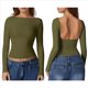 thumbnail image 3 of Camisa de Larga con Cuello Redondo para Mujer, Básica, con Doble Forro y Fruncido Lateral, para Salir Verde S, 3 of 6