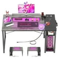 thumbnail image 2 of Computer Desk, 40" inch Reversible Gaming Desk with LED Lights, Monitor Stand, Shelves, Charging Outlets, USB Ports for Home, Office, Bedroom, 2 of 5