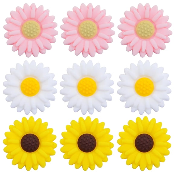 15pcs 3 Colors, Sunflower Silicone Daisy Flower Focal Flat Flower Shape Spacer Beads for DIY Keychains Lanyards Garlands Crafts Jewelry Making, 20 mm