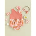 thumbnail image 5 of Musuos Newborn Girl Outfit, 3 6 12 18M Asymmetric Flower Print Sleeveless Romper with Bow Hairband Summer Clothes, 5 of 10