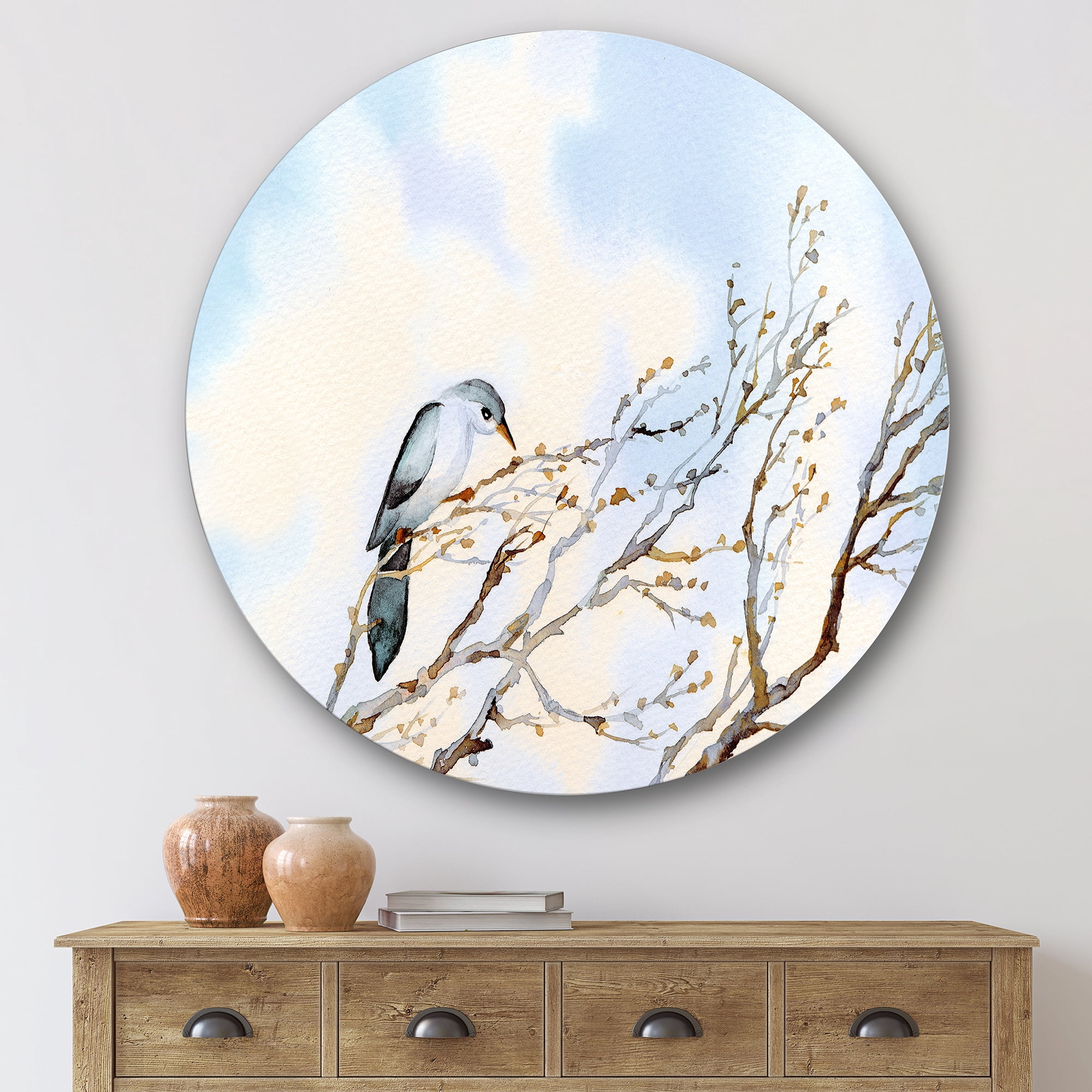Designart 'Big Old Barren Twig Yard' Traditional Circle Metal Wall Art 29x29 - Disc of 29