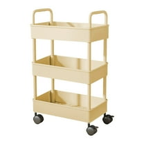 HCBY 3 Tier Storage Cart with Armrests Plastic Organizer on Wheels for Bathroom Living Room Books