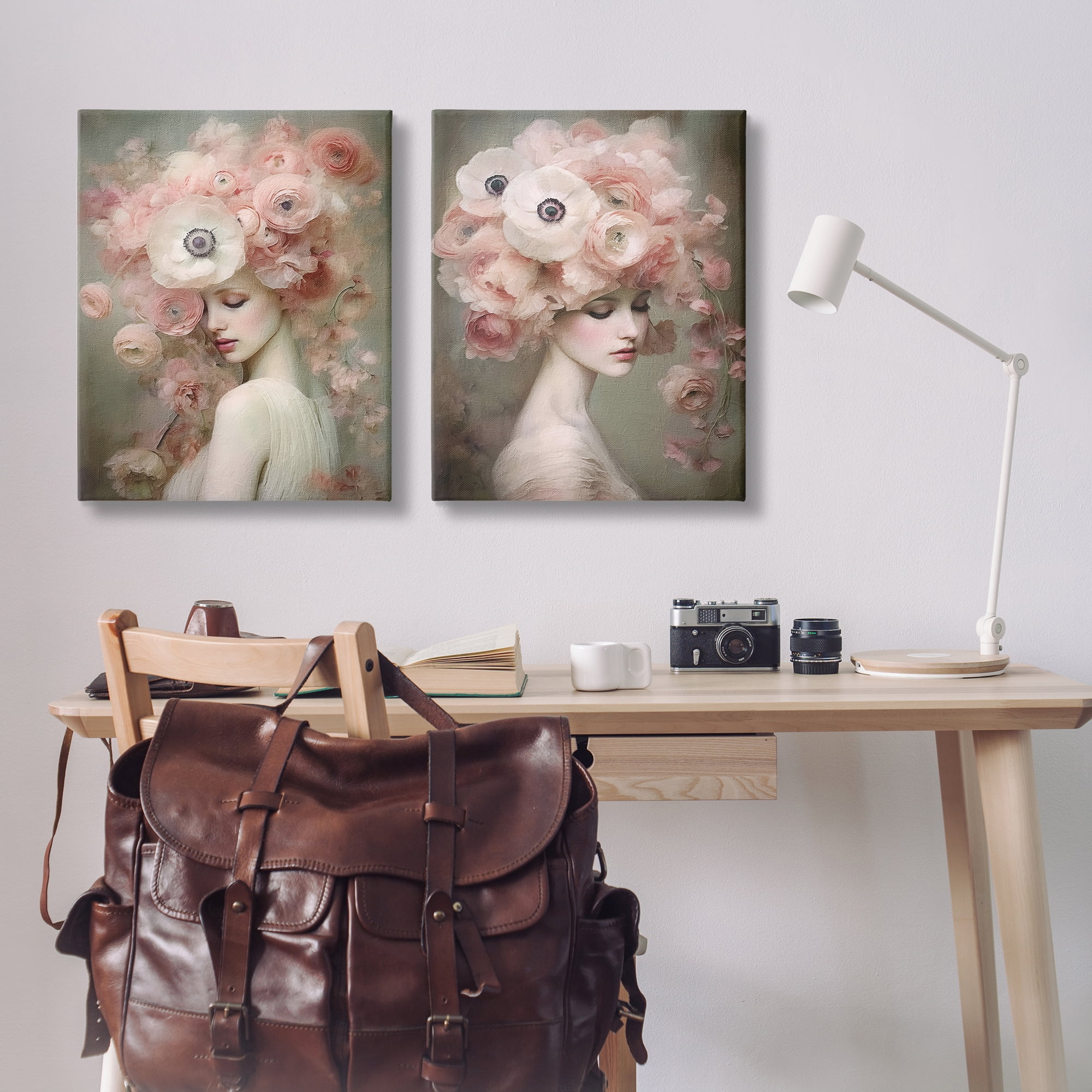 Stupell Industries Coral Blush Female Figure Plants & Flowers Painting Wrapped Canvas Art Print Wall Art, 24 x 30, Set of 2