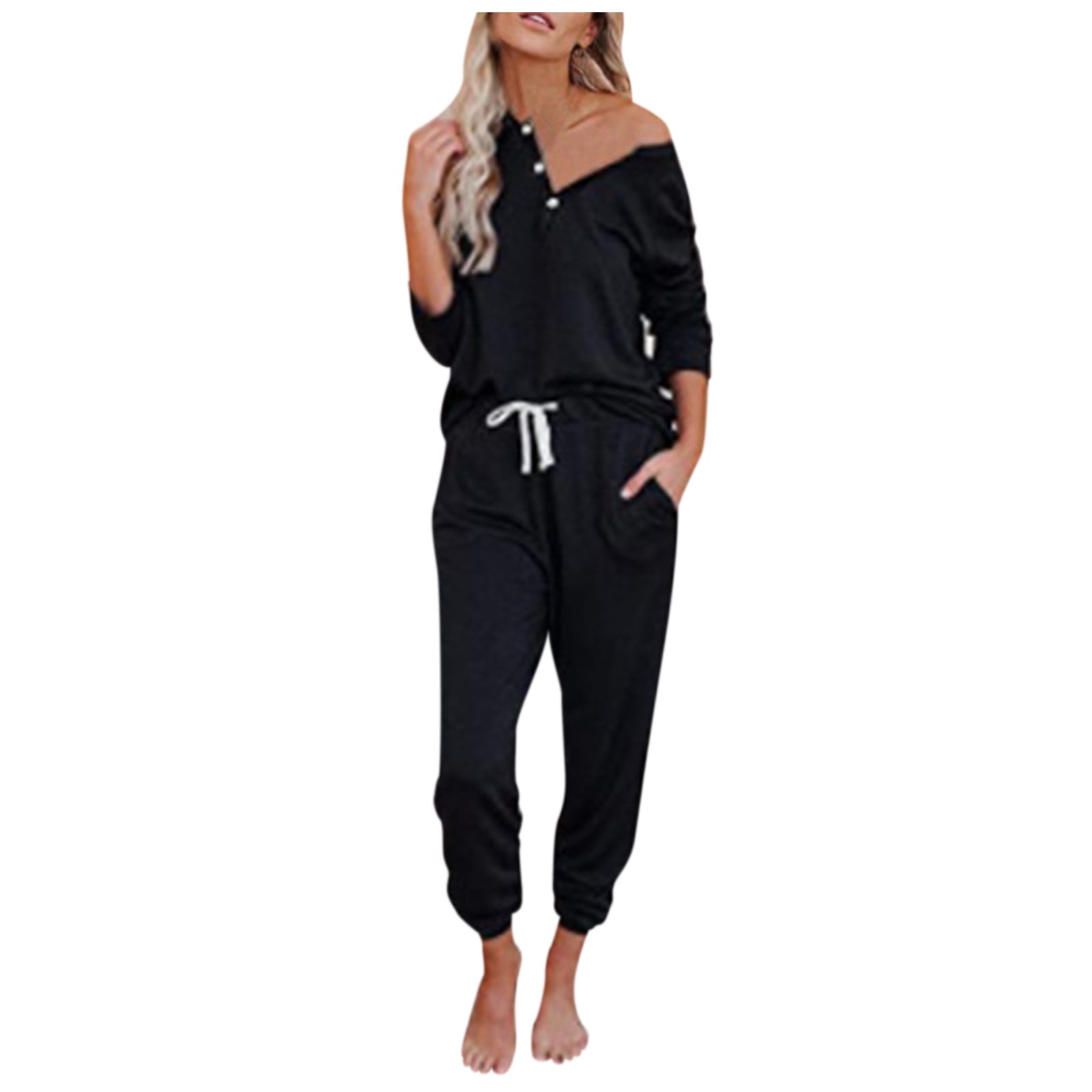 WIHOLL Two Piece Outfits for Women Lounge Sets Button Down Sweatshirt Sweatpants Sweatsuits Set with Pockets 