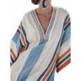 thumbnail image 3 of Women Beach Boho Color Block Swing Flowy Mini Dress Half Sleeve V Neck Side Slit Short Dress Blue Orange Stripe XL, 3 of 5