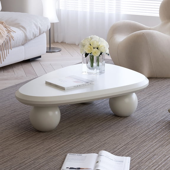 KATBOC Cloud Coffee Table,Modern Teardrop Accent Table with 3 Ball Legs, Creamy White MDF Compact Small Spaces for Apartments, Studio Living Rooms & Cozy Gatherings