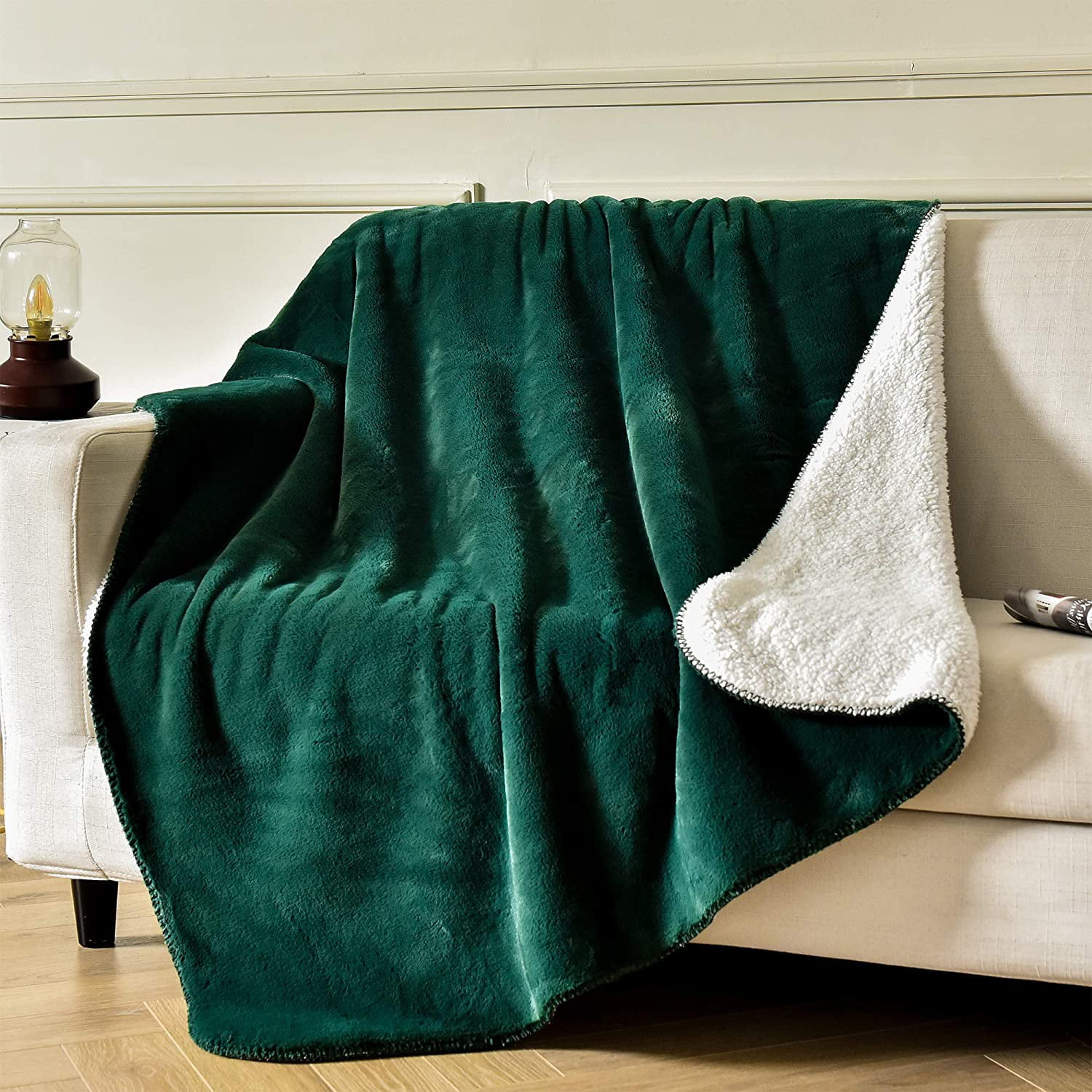 Green Super Soft Double Sided Blankets,Lambs Wool Throw Blanket Lightweight Blanket Suitable for Sofa Bed Travel 60 X 50 inch Comfort Luxury Faux Fur Throw Blanket 