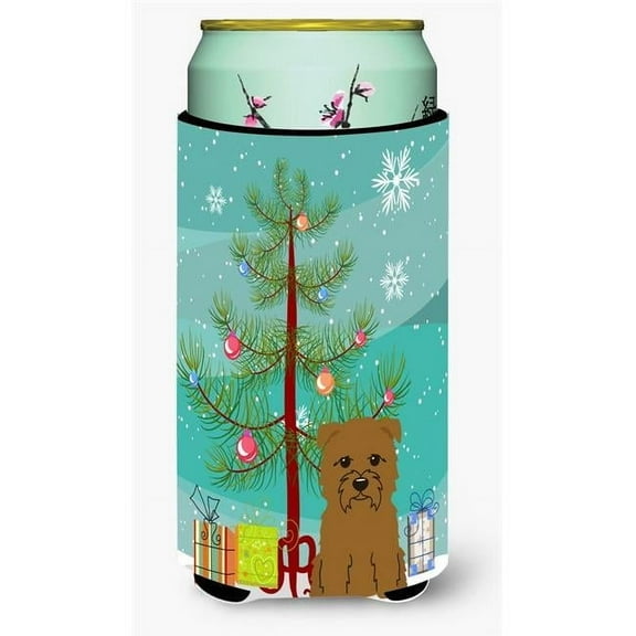 Carolines Treasures BB4185TBC Merry Christmas Tree Glen of Imal Tan Tall Boy Beverage Insulator Hugger
