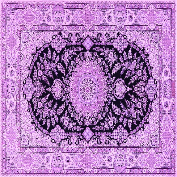 Ahgly Company Indoor Square Medallion Purple Traditional Area Rugs, 5' Square
