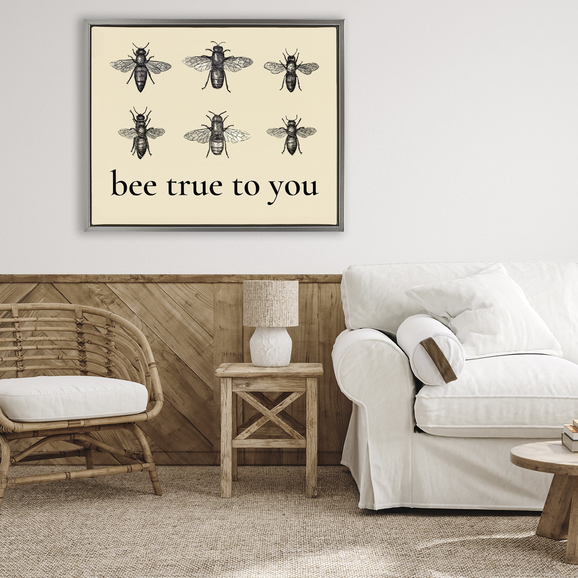 Bee True To You Inspiration Gray Framed Floater Canvas Wall Art, design by Lettered and Lined