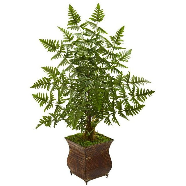 Nearly Natural 5654 Ruffle Fern Artificial Palm Tree in Metal Planter