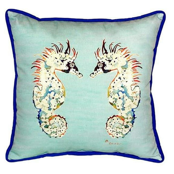 18 x 18 in. Betsys Sea Horses Teal Large Indoor & Outdoor Pillow