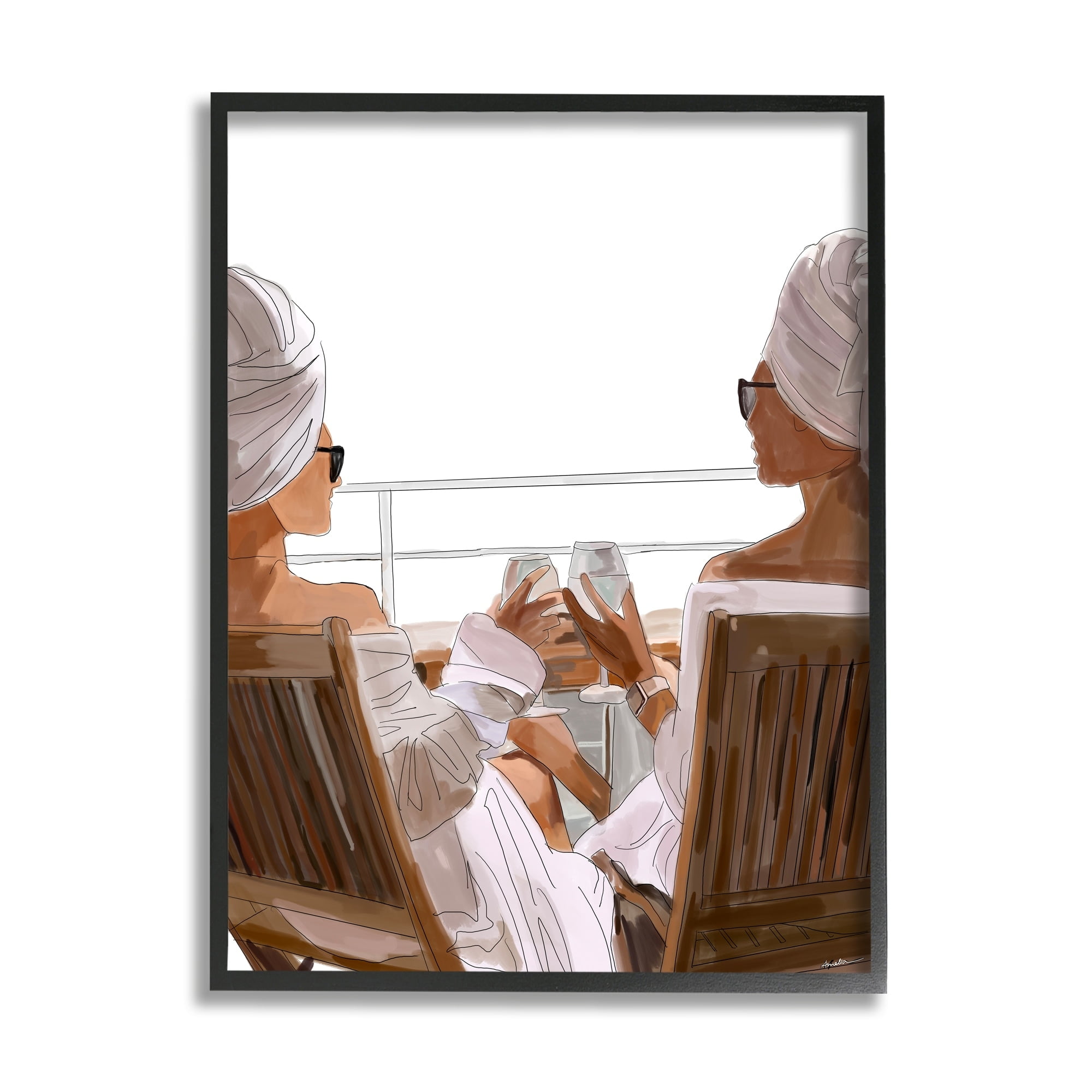 Stupell Industries Summer Friends Relaxing on Beach Coastal Painting Gray Framed Art Print Wall Art