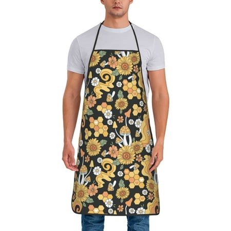 

Aprons for Men Women - Mushrooms Honeycomb Cooking Kitchen Apron Chef Apron Waterproof Apron for Painting Pottery Baking BBQ Gardening Salon Gift For women Men