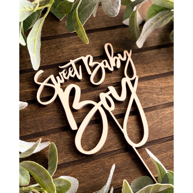 Decoración de tarta Snvpnyd de madera con forma de «Sweet Baby Boy» para baby shower