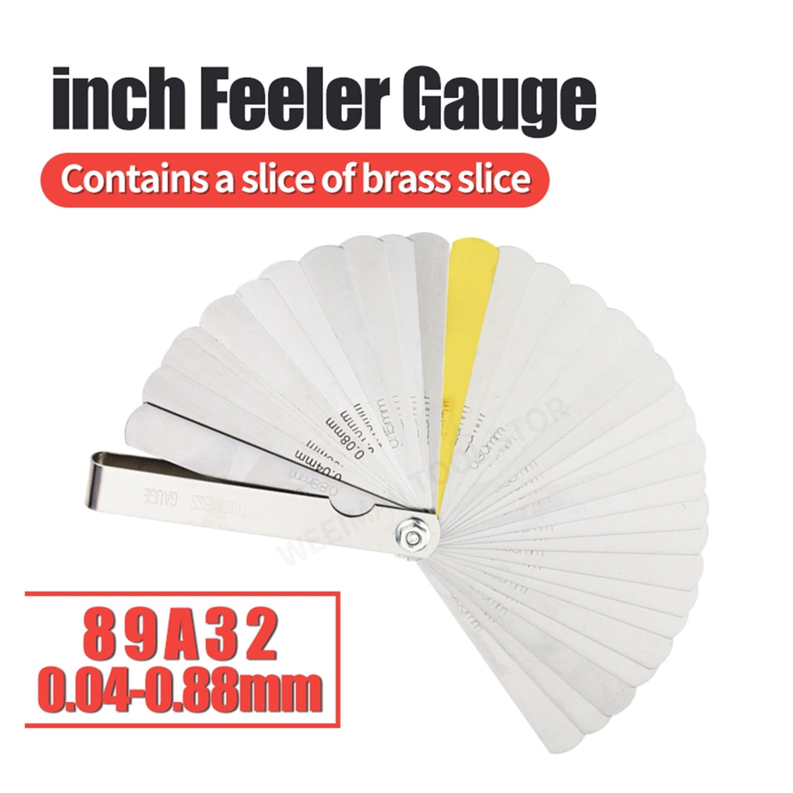 89A32 brass plate feeler gauge double scale metric and inch gap measurement tool (0.04-0.88 mm, 32 blades)