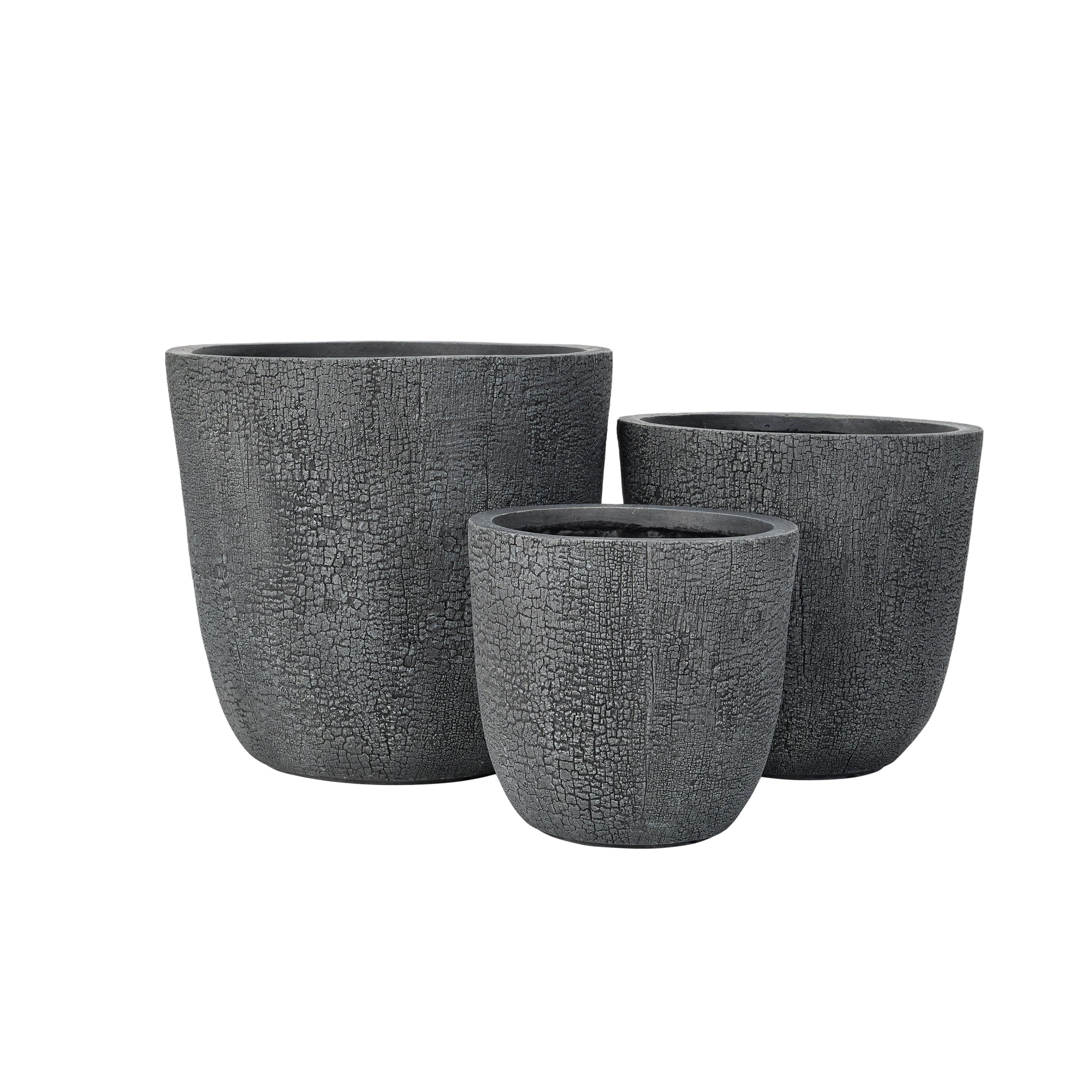 Euroco Large Concrete Planter Set of 3, 16.93"+13.78"+11.02" Dia Round Stackable Flower Pots with Drainage Holes and Rubber Plug,Modern Decorative Pots for Patio Garden Balcony Indoor Outdoor