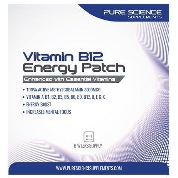 Pure Science TRANSDERMAL VITAMIN B12 PATCHES - 5000MCG METHYLCOBALAMIN ENHANCED WITH ESSENTIAL VITAMINS - 6 WEEKS (The Best B12 Vitamin To Take)