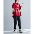 thumbnail image 5 of Women's Short Sleeve Solid Color Floral Printed Patchwork Button Down T-Shirts Blouse Shirts GA2665 Red, 5 of 5