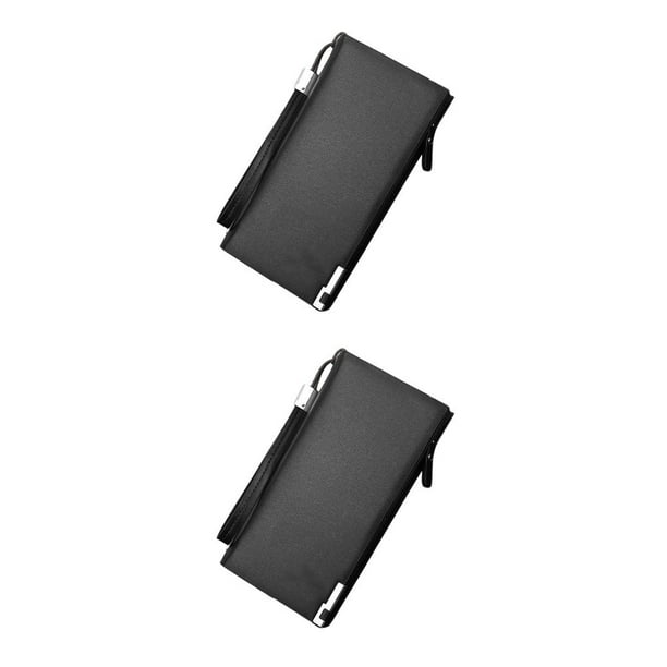 Sonducket Cartera larga de lujo para hombre, monedero de estilo Simple, tarjetero, cuero PU, tres pliegues, cremallera, llaves de teléfono, Negro 2piezas