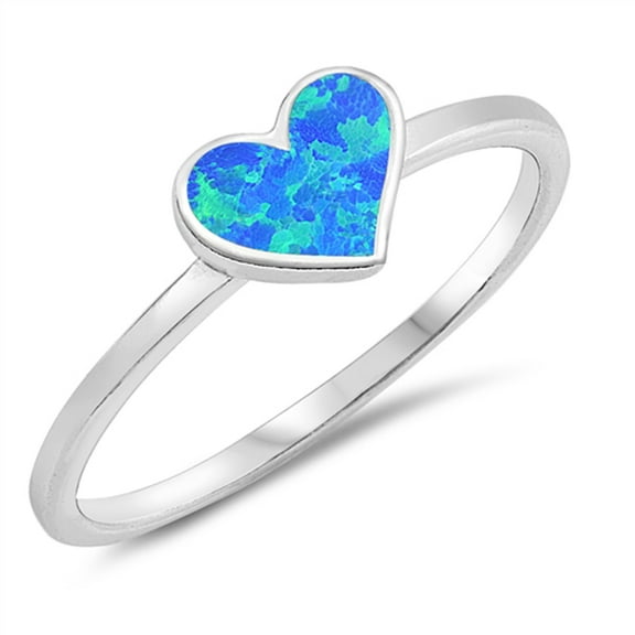 CHOOSE YOUR COLOR Blue Simulated Opal Heart Promise Ring 925 Sterling Silver Band CZ Female Size 10