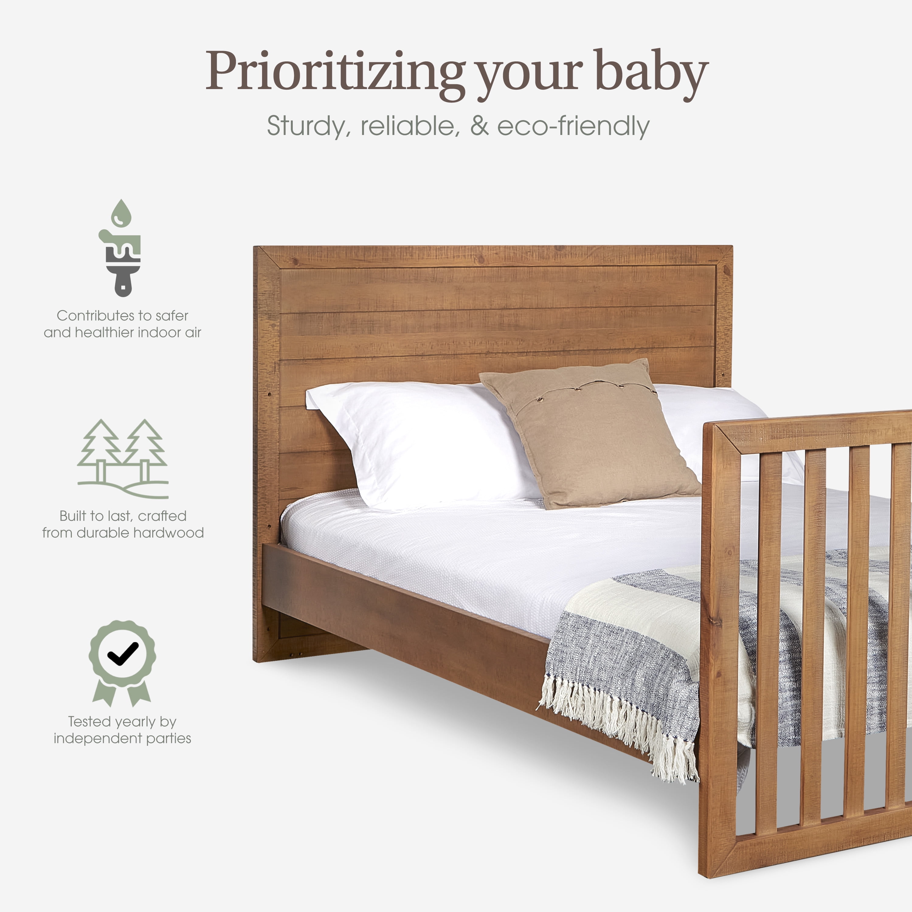 evolur Convertible Crib Wooden Full Size Bed Rail, Sugar Cane