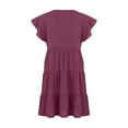 thumbnail image 4 of Women ‘s Summer Ruffle Sleeve  Neck Mini Dress Solid Color Casual Loose Flowy Swing A Line Pleated Beach Sundress, 4 of 7