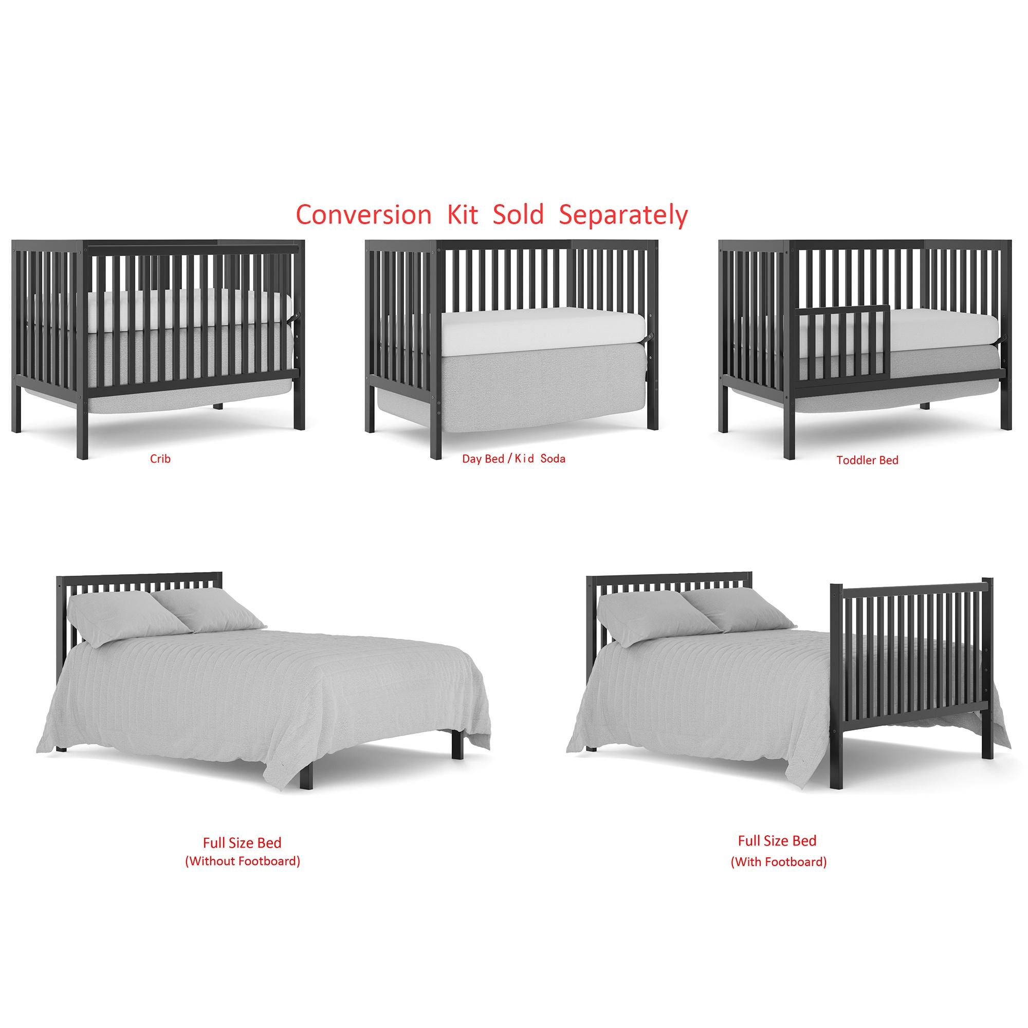 HSUNNS 5-in-1 Convertible Crib, Baby Crib with Slats, Certified Baby Safe Crib, Converts from Baby Crib to Toddler Bed, Easy Assembly, 3 Adjustable Heights, Black - image 4 of 8