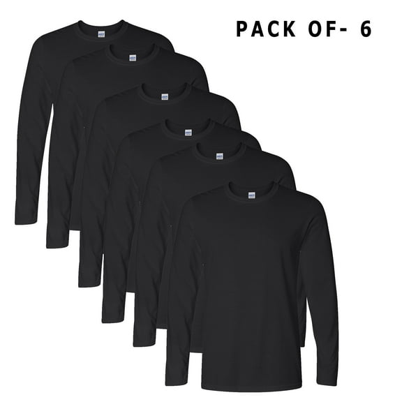 Gildan - Men's Softstyle Long Sleeve T-Shirt Made of 4.5 Oz./yd² (Us) 100% Ring-Spun Cotton, 30 Singles | Pack of 6 | Size S - Black