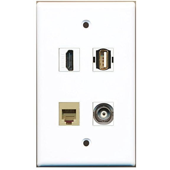 RiteAV - 1 Port HDMI 1 Port USB A-A 1 Port Phone RJ11 RJ12 Beige 1 Port BNC Wall Plate