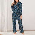 thumbnail image 2 of Balery Blue Leaves A Conjunto de Pijama con Estampado para Mujer, Conjunto de Dos Piezas con Manga Larga, Ropa de Dormir Suave con Bolsillos, Pijamas Cómodos-X-Large, 2 of 7