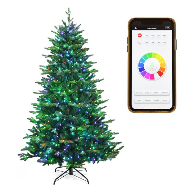 Gymax 7 Ft Pre-Lit Artificial Christmas Tree W/ App Control & 15 Lighting Modes - Walmart.com