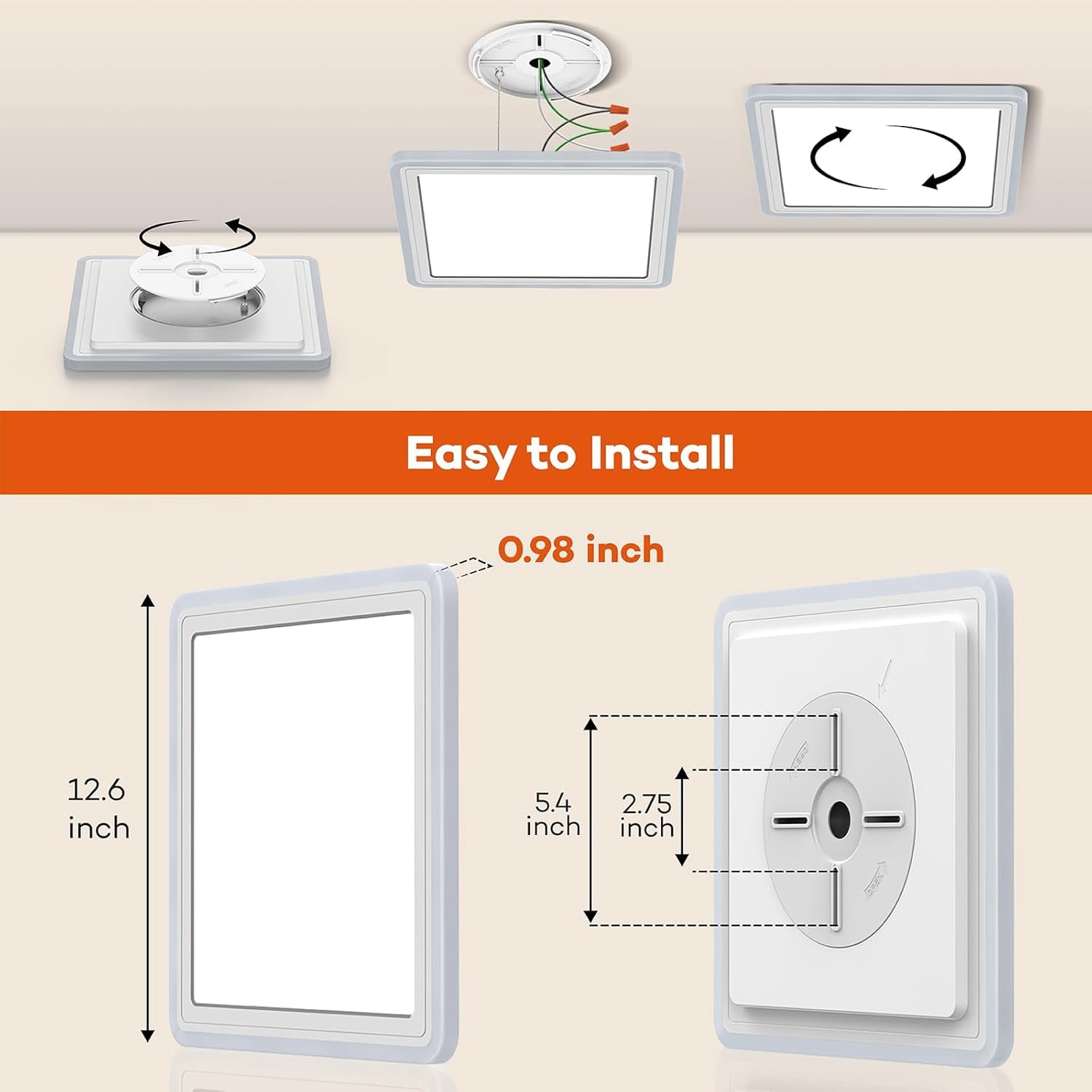 Annaror Smart LED Ceiling Light WiFi, 13in RGB Flush Mount Lighting Fixture with Remote, Compatible with Alexa Google Home, Low Profile Ceiling Light for Bedroom, Kitchen, Square White