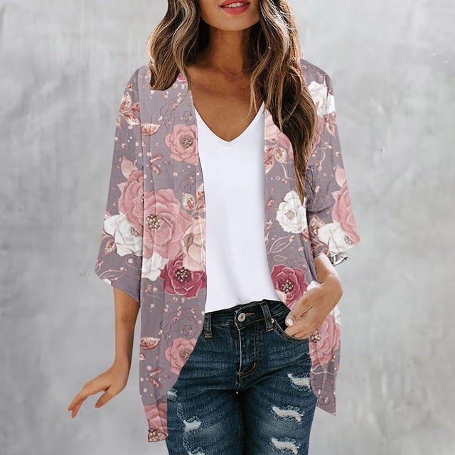 Cárdigan de moda para mujer, de manga larga, estampado, informal, tipo blusa, de dacrón
