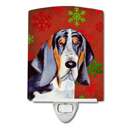 

Basset Hound Red & Green Snowflakes Holiday Christmas Ceramic Night Light