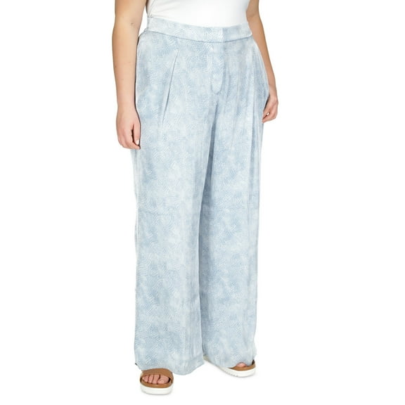 Michael Kors Plus Size Wide-Leg Printed Pants, Chambray, 2X
