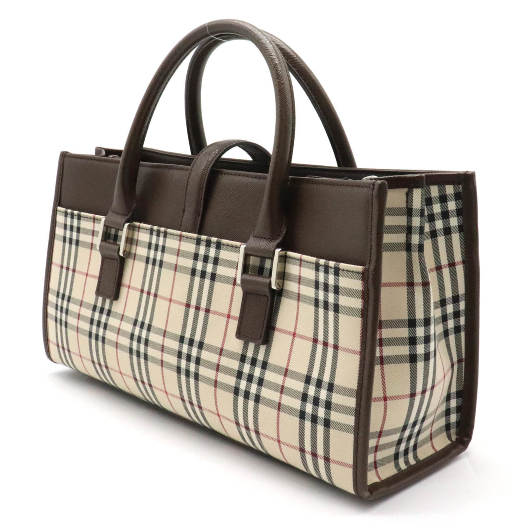 Authenticated Used BagBURBERRY Burberry Nova Check Plaid Handbag Tote Bag  Canvas Leather Beige Dark Brown 
