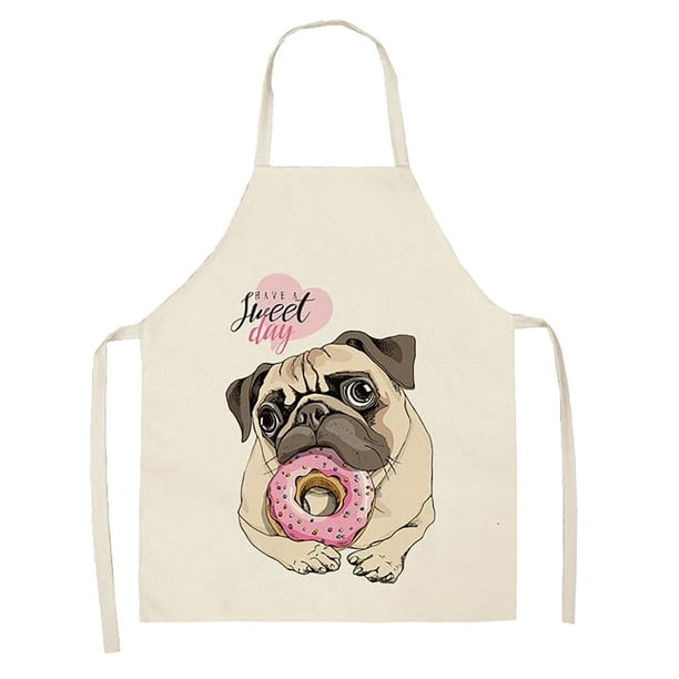 Delantal de cocina sin mangas de lino y algodón estampado DOG PUG Wmkox8yii FHAKJF1328