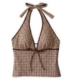 thumbnail image 5 of Y2k Vintage 2 Pieces Bikini Set Coquette Halter Tankini Top with Shorts Whimsy Polka Dot Beach Swimsuit Vacation Outfit Brown XL, 5 of 6