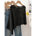 thumbnail image 2 of Top Tejido Calado Negro Con Cuello Barco Y Mangas Cortas, 2 of 30