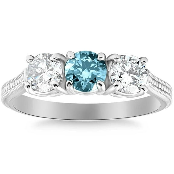 Pompeii 1 1/2Ct Blue Diamond 3-Stone Accent Engagement Ring in Gold Lab Grown (G/H,VS)