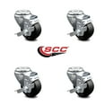 thumbnail image 2 of 3 Inch Soft Rubber Wheel Swivel Bolt Hole Caster Set with Brake Service Caster, 2 of 2