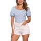 thumbnail image 1 of INSPIRAR CHIC Blusa Floral para Mujeres Cuello Cuadrado con Escote en Corazón Manga Abullonada Espalda Fruncida Top Casual Blanco Azul XS, 1 of 6