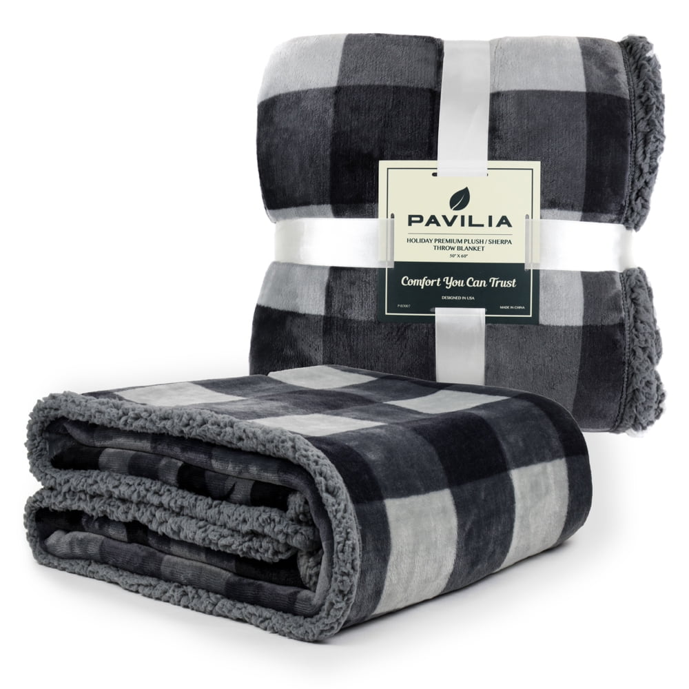 PAVILIA Winter Cabin Sherpa Blanket Throw Flannel Fleece Christmas