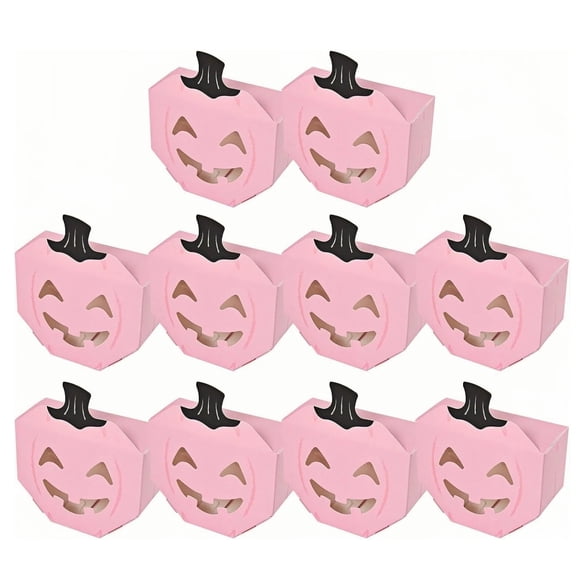 10 Pack Halloween Pumpkin Paper Treat Boxes, Candy Favor Boxes for Trick or Treat Party Supplies Pink